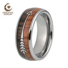 Load image into Gallery viewer, 8mm Mens Tungsten Carbide Rings Womens Wedding Bands Koa Wood Arrow Inlay Domed Polished Shiny Comfort Fit