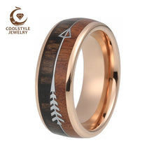 Load image into Gallery viewer, 8mm Mens Tungsten Carbide Rings Womens Wedding Bands Koa Wood Arrow Inlay Domed Polished Shiny Comfort Fit