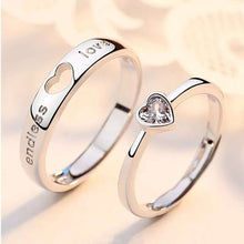 Load image into Gallery viewer, 2pcs/Set Adjustable heart-shaped letter Silver plated Cubic Zirconia Crystal Love Couple Ring Men Women Romantic Wedding Ring