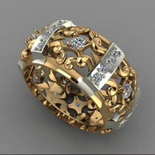 Load image into Gallery viewer, Huitan 2019 New Ethnic Strength Ring Fashion Gold Color Hollow Band Geometric Cubic Zircon Stone Hot Selling Engagement Ring

