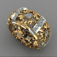 Load image into Gallery viewer, Huitan 2019 New Ethnic Strength Ring Fashion Gold Color Hollow Band Geometric Cubic Zircon Stone Hot Selling Engagement Ring

