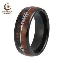 Load image into Gallery viewer, 8mm Mens Tungsten Carbide Rings Womens Wedding Bands Koa Wood Arrow Inlay Domed Polished Shiny Comfort Fit

