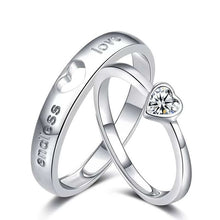 Load image into Gallery viewer, 2pcs/Set Adjustable heart-shaped letter Silver plated Cubic Zirconia Crystal Love Couple Ring Men Women Romantic Wedding Ring
