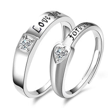 Load image into Gallery viewer, 2pcs/Set Adjustable heart-shaped letter Silver plated Cubic Zirconia Crystal Love Couple Ring Men Women Romantic Wedding Ring

